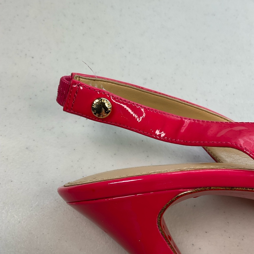 Michael Kors Women's Patent Leather Pink Peep Toe Slingback Heels sassy prom - Picture 7 of 10